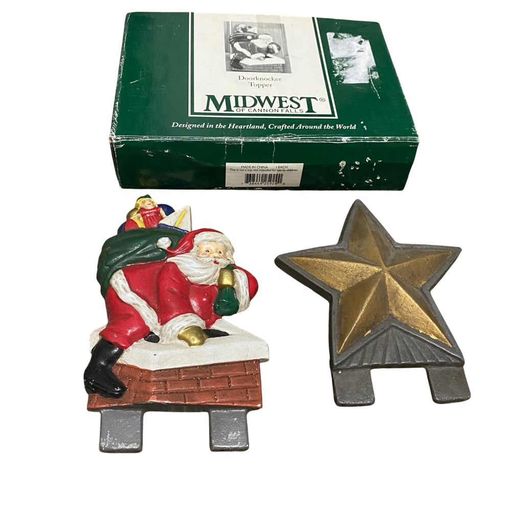 (2) Midwest‎ of Cannon Falls Doorknocker Toppers Santa & Star Christmas Decor